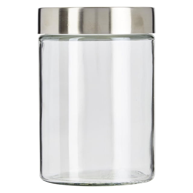 Main Stays Bocal en Verre Moyen avec Corps en Verre Cylindrique Transparent et Couvercle à Vis en Métal Argenté, Conçu pour l'Organisation de la Cuisine et les Contenants de Conservation des Aliments, Convient pour Ranger des Céréales, des Épices, des Ingrédients de Pâtisserie et des Collations.