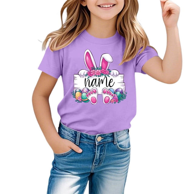 GDREDA T-Shirts Graphiques de Pâques pour Garçons Doux Décontractés à Manches Courtes Hauts Colorés Chemise pour Enfants Violet, 3-4 Ans