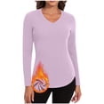 thumbnail image 1 of Timegard Womens Tops Fleece Lined Comfy Skinny Tops V Neck Thermal Underwear Fall Winter Solid Color, 1 of 6