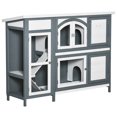 thumbnail image 1 of PawHut 57" Rabbit Hutch, 2 Tier Bunny Cage, Guinea Pig Cage, Bunny Run, Indoor Outdoor Small Animal House with Slide-out Tray, Ramp, 1 of 10