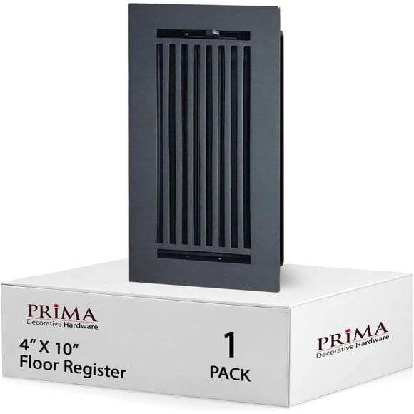 Prima Decorative Hardware Grille d'Aération de Plancher 4 Pouces x 10 Pouces avec Registre, Aluminium Coulé, Revêtement en Poudre, Design Linéaire Moderne (VR109)