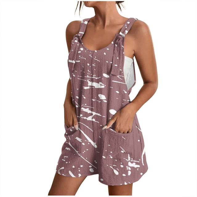 Penkiiy Combinaison Courte d'Été pour Femme, Coupe Ample, Sans Manches, à Bretelles Nouées, avec Poches, Kaki, Polyester, Décontractée, Régulière