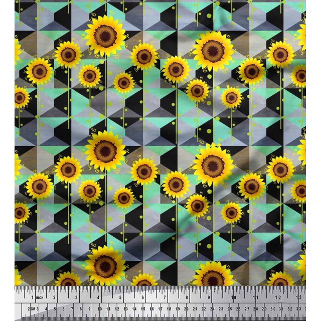 Soimoi Rayon Fabric Check,Dot & Sunflower Flower Print Sewing Fabric Yard 56 Inch Wide