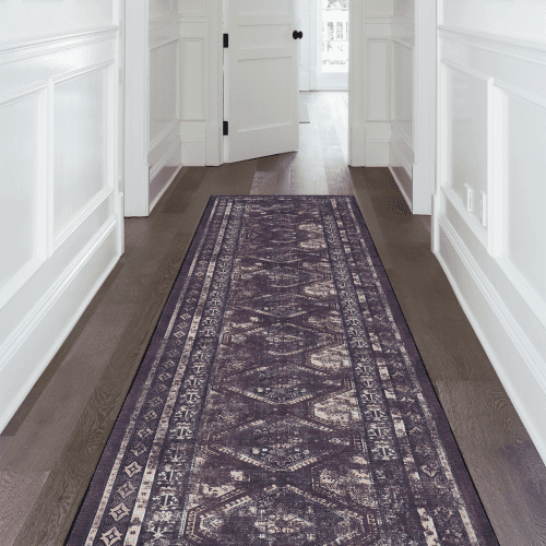 2'6''x10' Runner, Washable Rug, Low-Pile, Non-Slip, Non-Shedding, Foldable, Kid&Pet Friendly - Area Rugs for living room, bedroom, kitchen, dining room rug (Burgundy/Black, 2'6''x10')