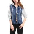 thumbnail image 2 of INSPIRE CHIC Veste en Denim à Capuche à Cordon Superposée pour Femmes avec Poches, 2 of 5