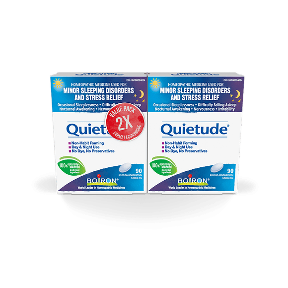 Boiron Quietude – 2 Boîtes (90 Comprimés Chacune) – Médicament Homéopathique pour les Troubles du Sommeil Légers et la Nervosité Liée au Stress