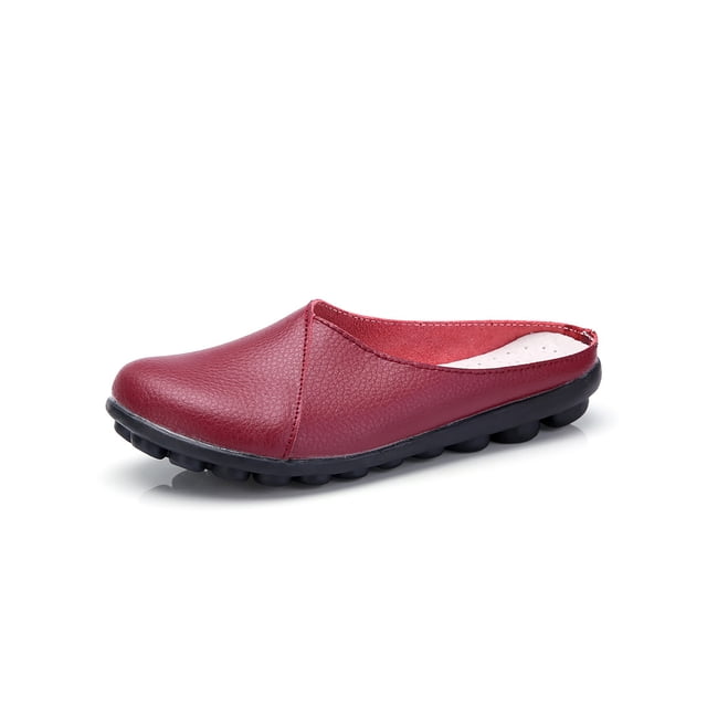 MAWCLOS Women Flats Comfort Clogs Slip On Lightweight Mules Closed Toe Driving Slides Wine Red 5.5