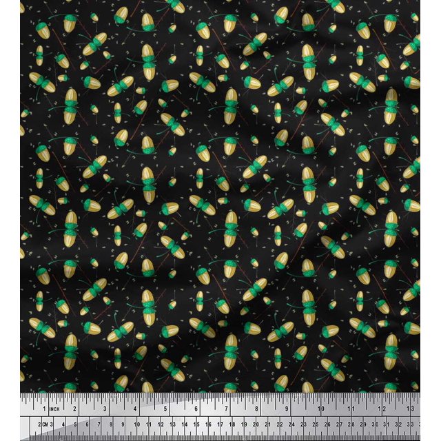 Soimoi Moss Georgette Fabric Leaves & Oaknut Fruits Printed Fabric 1 Yard 42 Inch Wide