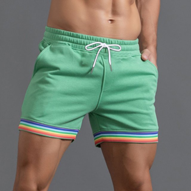 toraway Mens Summer Solid Color Rainbow Pants Pocket Drawstring Loose Casual Sports Running Straight Shorts Beach Pants M