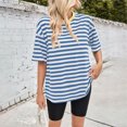 thumbnail image 2 of Pisexur Hauts de Printemps pour Femmes 2025, Hauts pour Femmes, Hauts pour Dames 100 % Coton, Haut Décontracté Ample à Rayures Imprimées à Manches Courtes et Col Rond pour Femme Bleu Ciel, G, 2 of 7