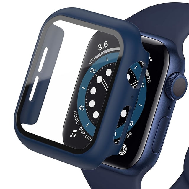 2 pack Case Built in Tempered Glass Screen Protector Compatible with Apple Watch Series 44mm 40mm 45 mm 41mm , Matte PC Case Bumper Overall Protective Cover for iwatch series 6 5 4 7 SE 3 2 1