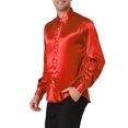 thumbnail image 4 of INSPIRE CHIC Men's Satin V Neck Long Sleeve Button Down Slim Fit Dress Shirts S Red, 4 of 6