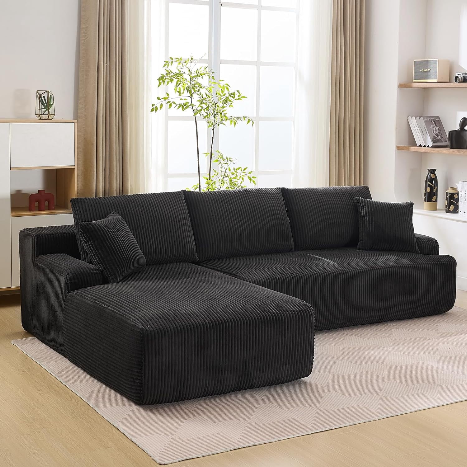96" Modular L-Shaped Sectional Sofa, 3-Seat Memory Foam Cloud Couch with Oversized Chaise for Living Room