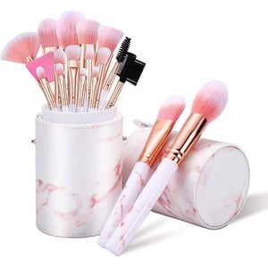 DUAIU Brosses de maquillage Sets 16PCS Brushes de maquillage en marbre rose Fondation Eyeshadow Concealer Brush Blush sourcil Set avec support de brosse de maquillage et masque en silicone