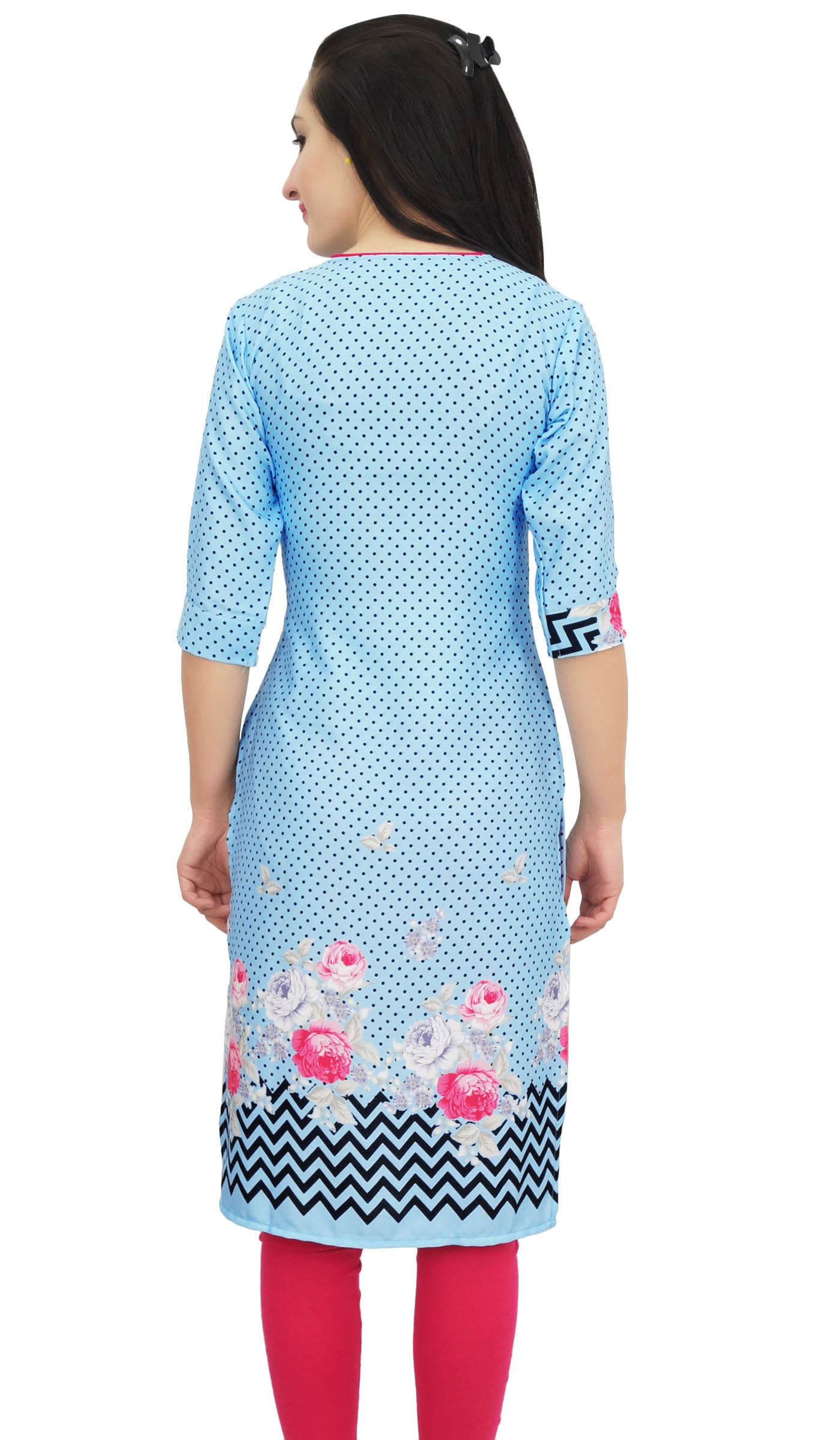 Bimba Kurti en Georgette Mousse Bleu Ciel pour Femme Tenue d'Été Tunique Imprimée Kurta-8