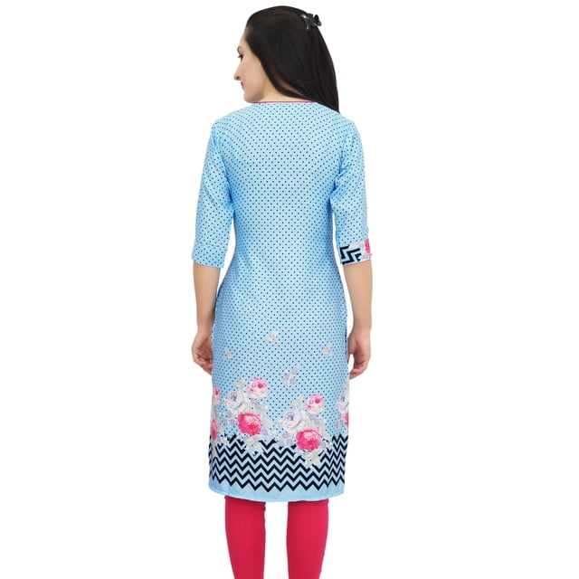 Bimba Kurti en Georgette Mousse Bleu Ciel pour Femme Tenue d'Été Tunique Imprimée Kurta-30