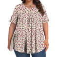 thumbnail image 3 of Pisexur Printemps Tops for Women Blouses for Women Habillé Décontracté Mode Féminine Imprimé Col Rond Manches Courtes Plissé Ample Haut Multicolore,2TG, 3 of 6