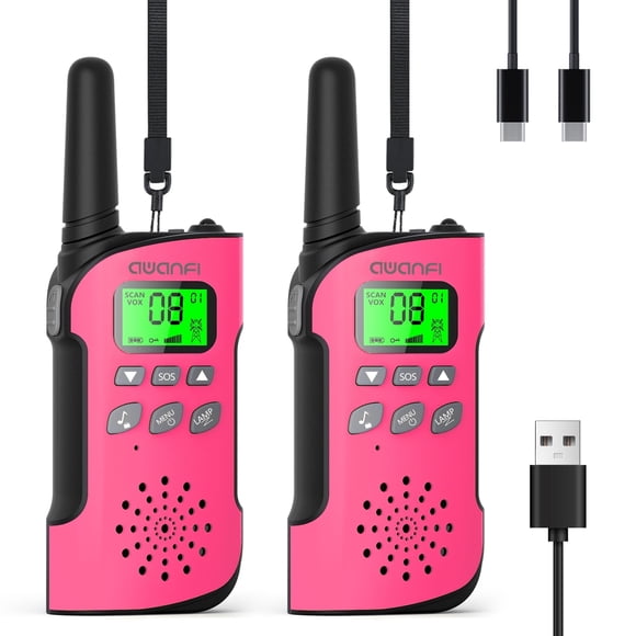 AWANFI Walkie Talkies for Kids Rechargeable, Long Range Walkie Talkie with LED Flashlight, Toys Gifts for Boys Girls (Pink 2 Pack)