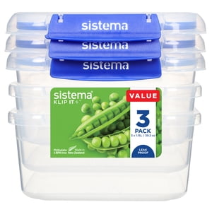 Sistema KLIP IT PLUS Food Storage Containers, 1.15 L, Leak-Proof Seal, Easy Locking Clips, BPA-Free, 3 Count