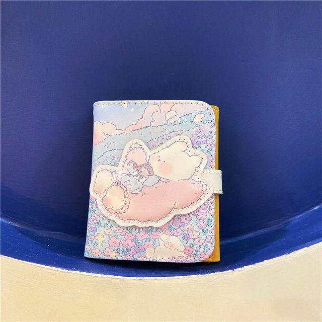 KUIZAP Little Bear Wallet Cartoon Women's Short Wallet Button 30% PU Card Bag(style H)
