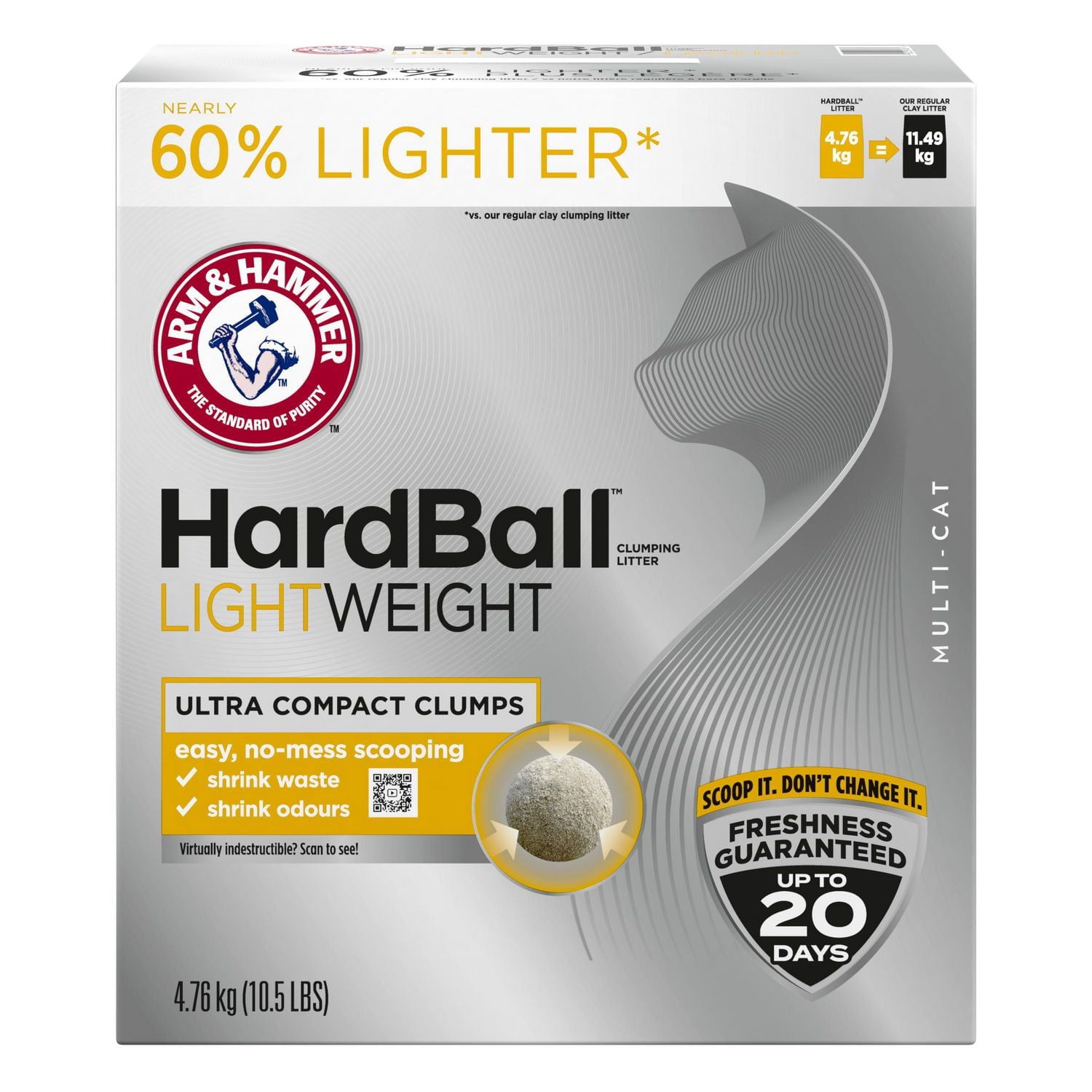 Arm & Hammer Hardball Clumping Litter, Lightweight, Easy No-Mess Scooping, 4.76 kg