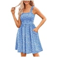 thumbnail image 1 of Pisexur Robes d'Été pour Femmes Robe Bohème à Imprimé Floral Sans Manches à Encolure Carrée à Larges Bretelles Robe Midi Tunique Taille Haute Robe Trapèze Mini Décontractée Élégante Fluide Hawaïenne de Plage avec Poche, 1 of 5