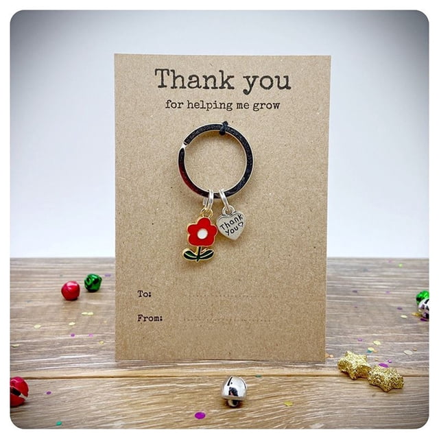 Thank You for Helping Me Keychain | Appreciation Flower Keyring Gift | Teacher Thank You Key Holder | Cute Decorative Key Ring for Home, Office, or Classroom
