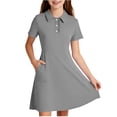 thumbnail image 2 of XUNKUSGA Summer Dress 5-15Y Classic Short Sleeve Uniform Girls Dresses Cute Ruffle Collared Button Front A Line Dress Casual Soild Color Golf Dress with Pocket,Gray, 2 of 9
