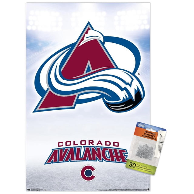 LNH Colorado Avalanche' Colorado Avalanche - Affiche Murale Logo 17, 22,375 Po x 34 Po Encadrée Mettant en Vedette le Logo Colorado Avalanche avec un Grand « a » Bordeaux Enveloppé d'Un Tourbillon de Neige Bleu et Blanc sur un Fond Glacé Clair, avec « text » et un Petit « C » Circulaire en Dessous, Convient comme art Mural Ou Déco de Pièce pour les fans.