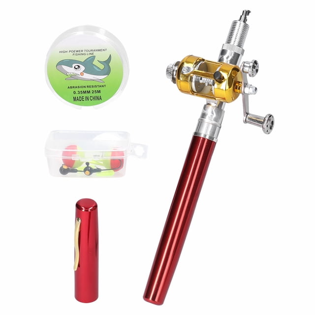 Ensemble de Canne à Pêche Télescopique Portable Mini Canne à Pêche de Poche en Forme de Stylo avec Moulinet