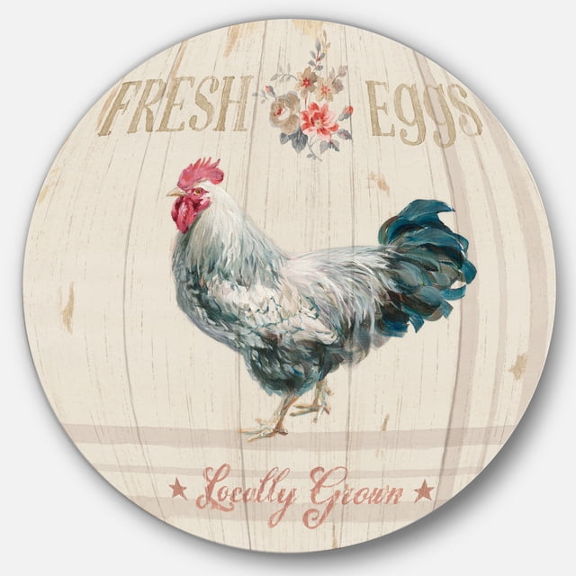 Designart 'Wood Farm Roaster III' Farmhouse Metal Circle Wall Art