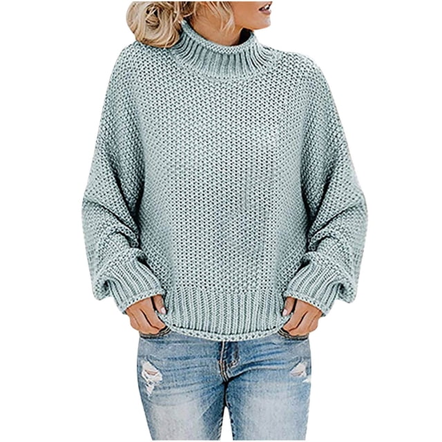 Yuyuzo Womens Sweaters Plus Size Chunky Knit Sweater High Neck Long Sleeve Oversized Pullover Tops