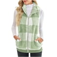 thumbnail image 1 of XZNGL Womens Plaid Print Patch Patchwork Cardigans Open Front Sleeveless Cardigan Plush Coat Tops, 1 of 5