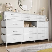 Cherish Dresser for Bedroom with 14 Drawers, 55" W Dresser with Side Pocket, Fabric Dressers & Chests of Drawers with Shelves, Sturdy Frame, Wood Top
