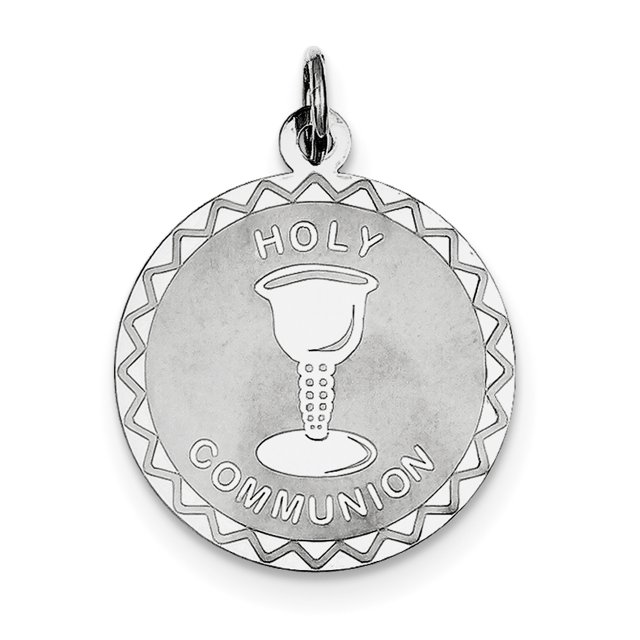 Sterling Silver Rhodium-plated Holy Communion Disc Charm QC2393 (25mm x 20mm)