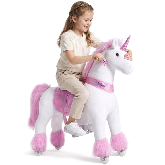 PonyCycle Jouet Licorne à Chevaucher pour Enfants, Jouet en Peluche à Chevaucher avec Son et Frein à Main, à Propulsion pour Enfant, 7 Ans et Plus, Rose, Ux502