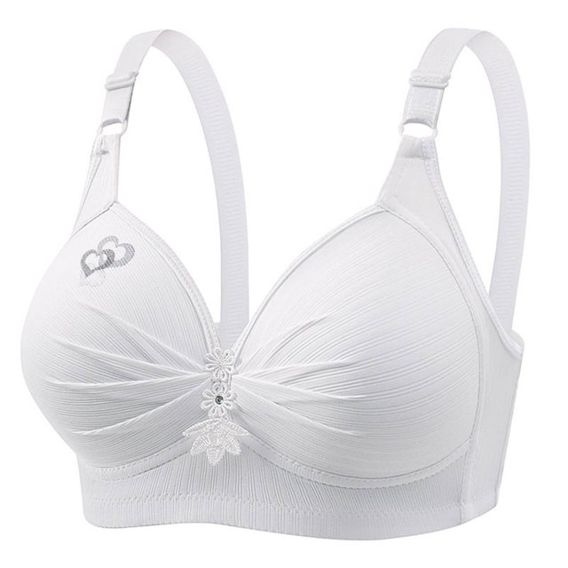 VEKDONE Woman's Printing Gathered Together Large Size Daily Bra Underwear No Rims White M