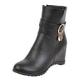 thumbnail image 1 of WEAIXIMIUNG Knee Boots for Men with Zipper Fashion Solid Color Leather Rhinestone Decorative Belt Buckle Wedge Heel Side Zipper Boots, 1 of 9