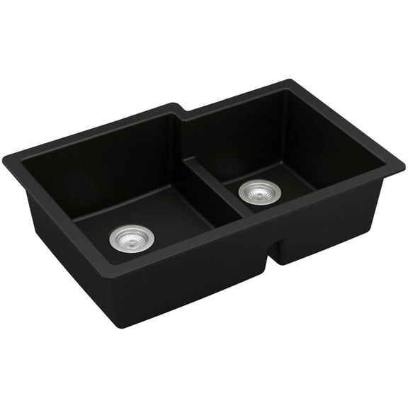 Karran QU-811 Évier de Cuisine à Quartz de 32 Pouces, Grand/petit Bol Encastré, Noir