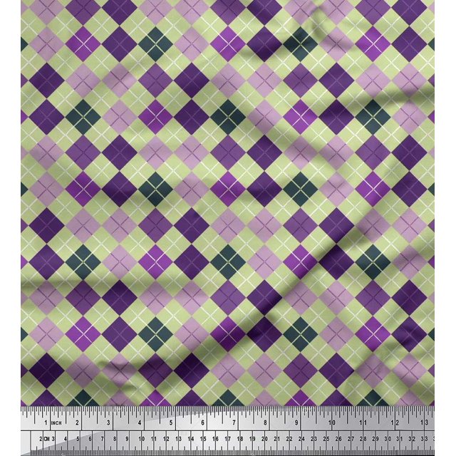 Soimoi Poly Georgette Fabric Argyle Check Printed Craft Fabric by The Yard 52 Inch Wide