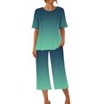 thumbnail image 4 of Offre à Durée Limitée Iumwxz Tenues de Pyjama Décontractées et Fluides Tenues d'Été Mignonnes pour Femmes Imprimé Dégradé Col Rond Manches Courtes Taille Élastique Pantalon Court Tenues pour Femmes Cadeaux de Vacances, 4 of 9