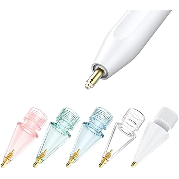 LinQingQ 5 Pack Clear Pencil Tips for Apple Pencil 2nd Generation and 1st Generation Fine Point Metal Tip, Wear-Resistant & Precise Control Pen (White + Clear + Pink + Blue + Green)