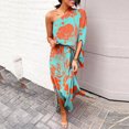 thumbnail image 3 of Robe à une Épaule pour Femmes Tunique Évasée à Manches Courtes Robe Maxi à Fleurs Décontractée Ourlet Fendu sur le Côté Boho Robe d'Été de Vacances, 3 of 5