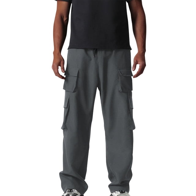 Plebaso Pantalon Cargo pour Homme, Pantalon de Randonnée Décontracté à Cordon, Léger, Uni, Pantalon de Travail d'Extérieur pour Homme