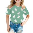 thumbnail image 1 of PMVFHDE Tenue de Pâques pour Filles T-Shirt Graphique de Pâques / Imprimé Lapin & Œuf Manches Courtes Col Rond / Tee-Shirt en Coton Doux pour Tout-Petit / Tenue Décontractée Printemps Été Vert, 10-11 Ans, 1 of 3
