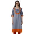 thumbnail image 1 of Moomaya Robes Indiennes pour Femmes Décontractées d'Été Imprimées Manches 3/4 Longue Kurta, 1 of 6