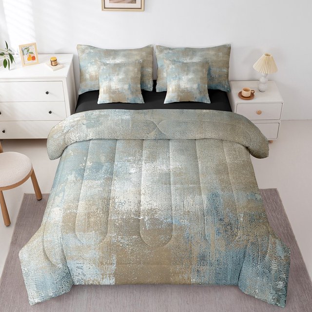 YST, Abstract Oil Painting, Comforter Set, Modern, 7-Piece, Ombre, Gray Brown, Gradient, Queen