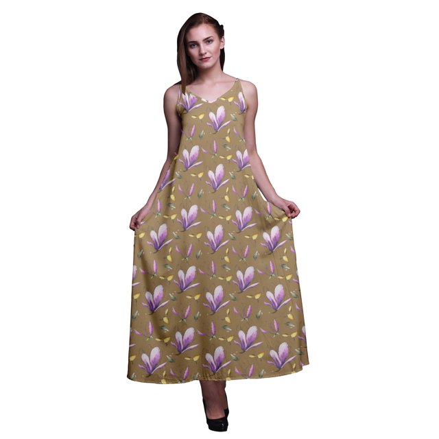Bimba Robe Longue Maxi Imprimée en Rayonne à Bretelles Spaghetti Ajustables pour Femmes Boho-Moyen