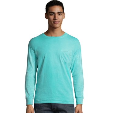Hanes Mens ComfortWash Garment Dyed Long Sleeve Pocket Tee, S, Mint