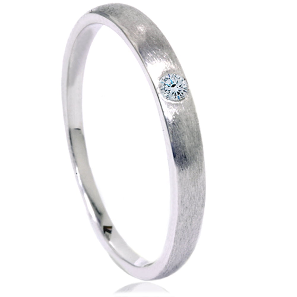 Bague de Promesse Brossée en Diamant en Or Blanc 14 K